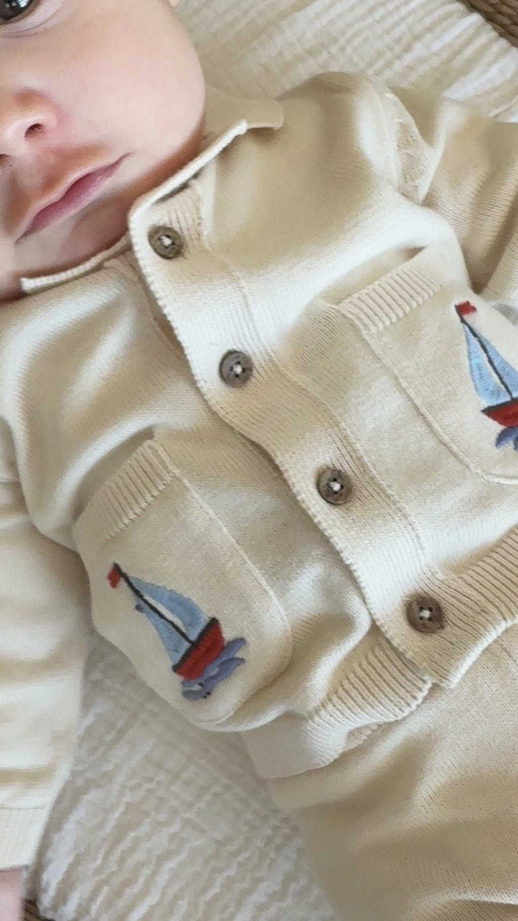 Sailboat Embroidered Pocket Baby Shirt & Pants Set (Organic Cotton)