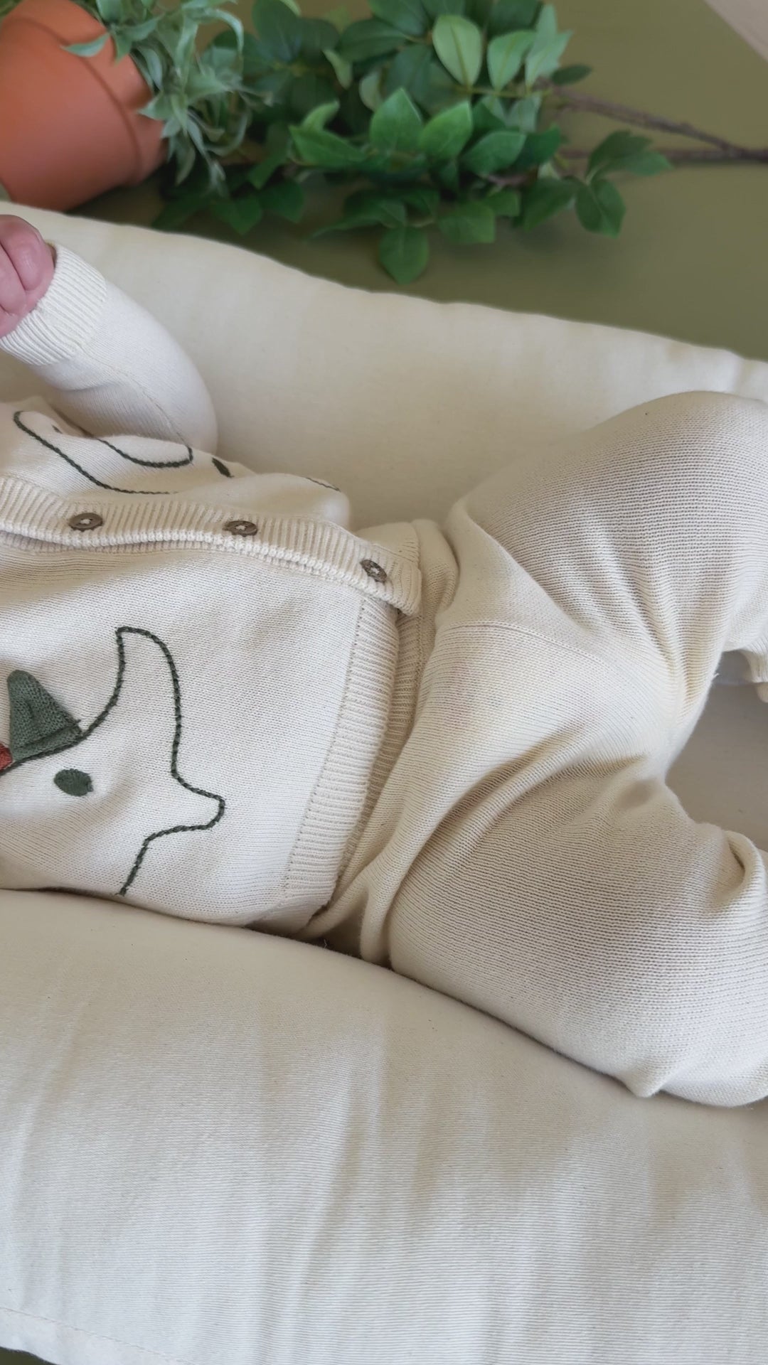 Dino 3D Embroidered Baby Knit Cardigan (Organic Cotton) - Model