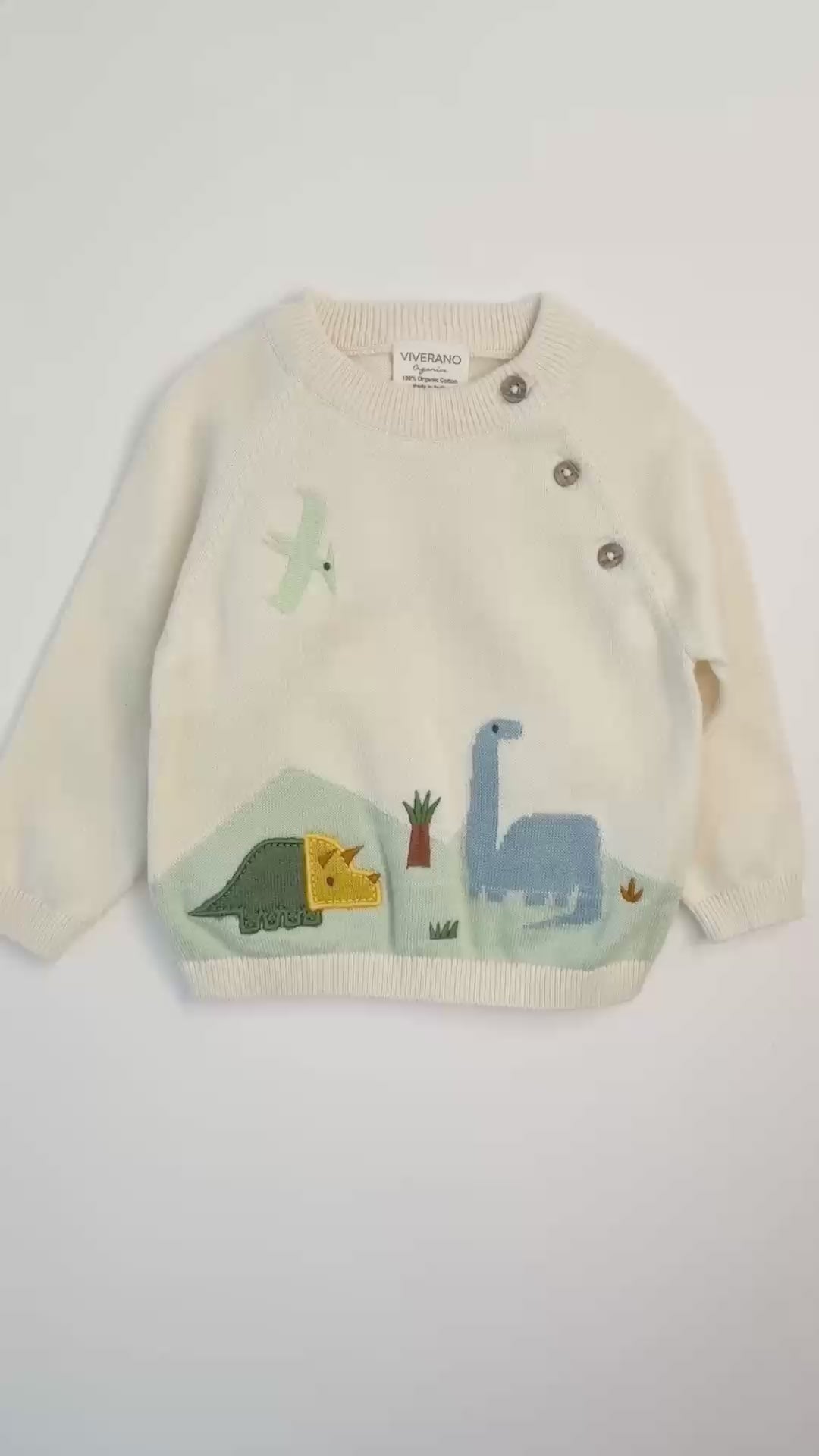 Dino Jacquard Baby Knit Pullover (Organic Cotton)