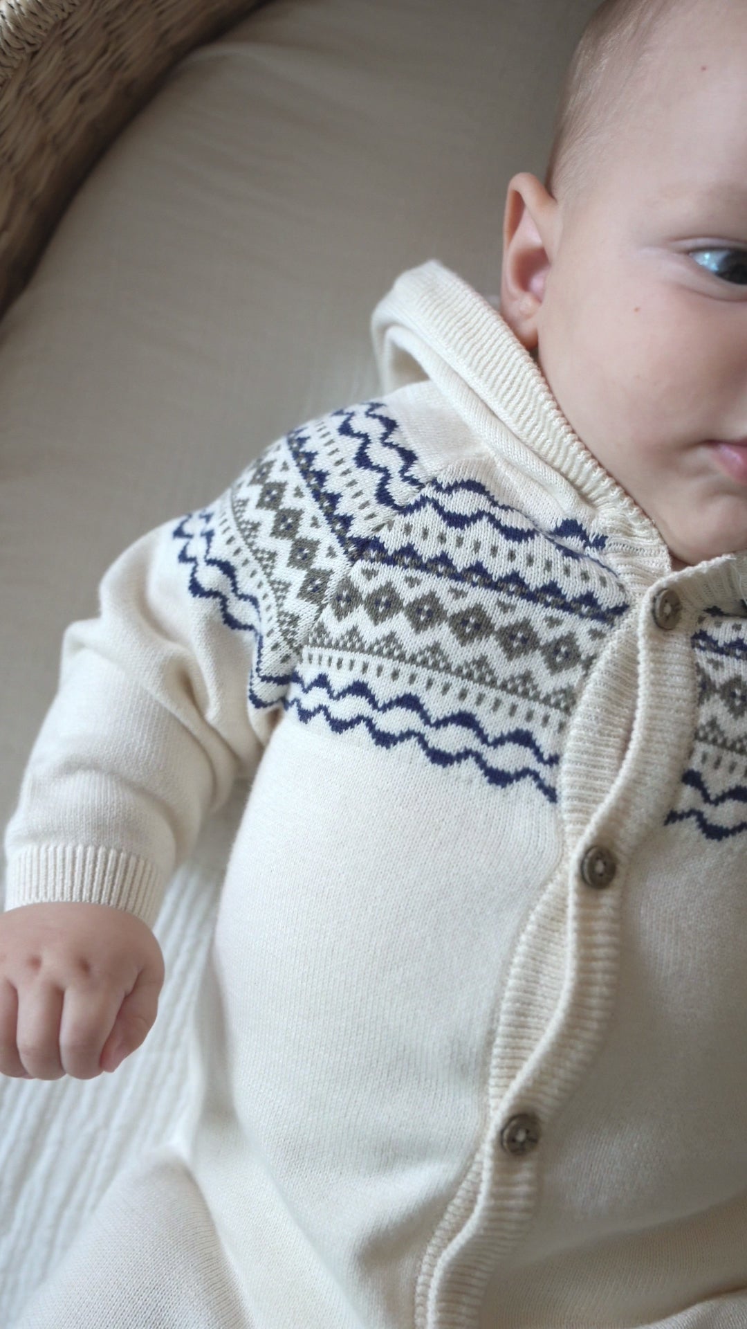 Fair Isle Jacquard Sweater Knit Baby Hooded Jumpsuit (Organic Cotton)