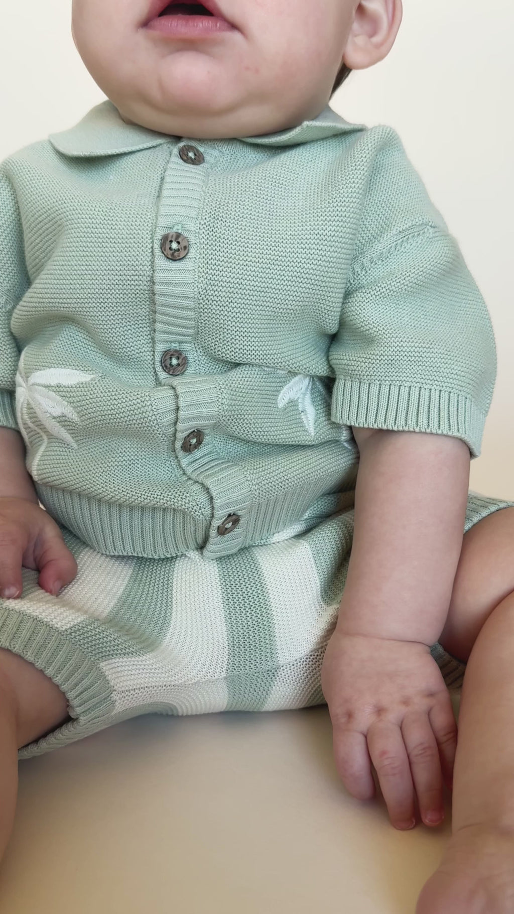 Palm Trees Embroidered Baby Sweater Shirt & Shorts Set (Organic Cotton)