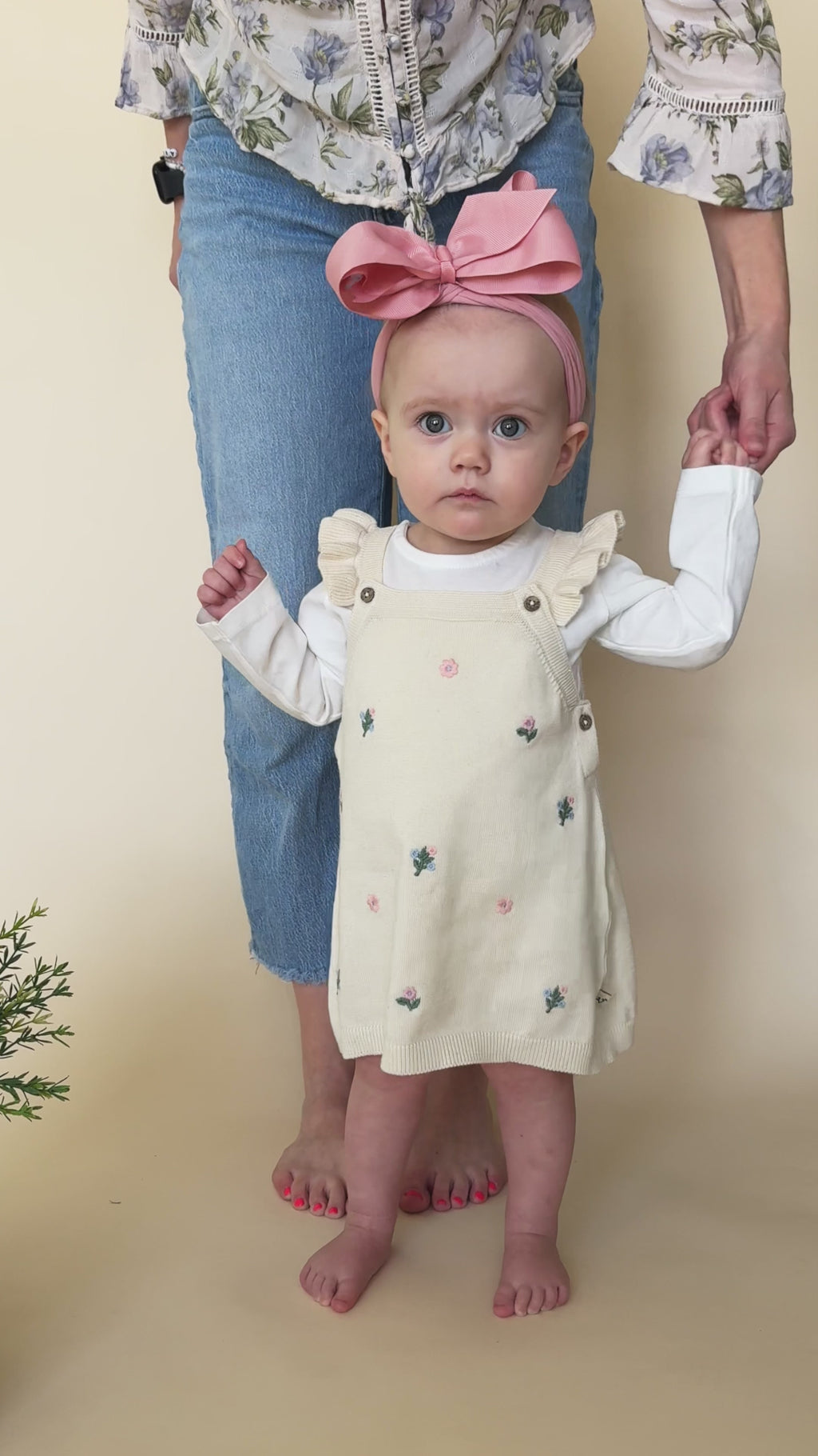 Floral Embroidered Baby Knit Tunic Dress Set (Organic Cotton) - Model