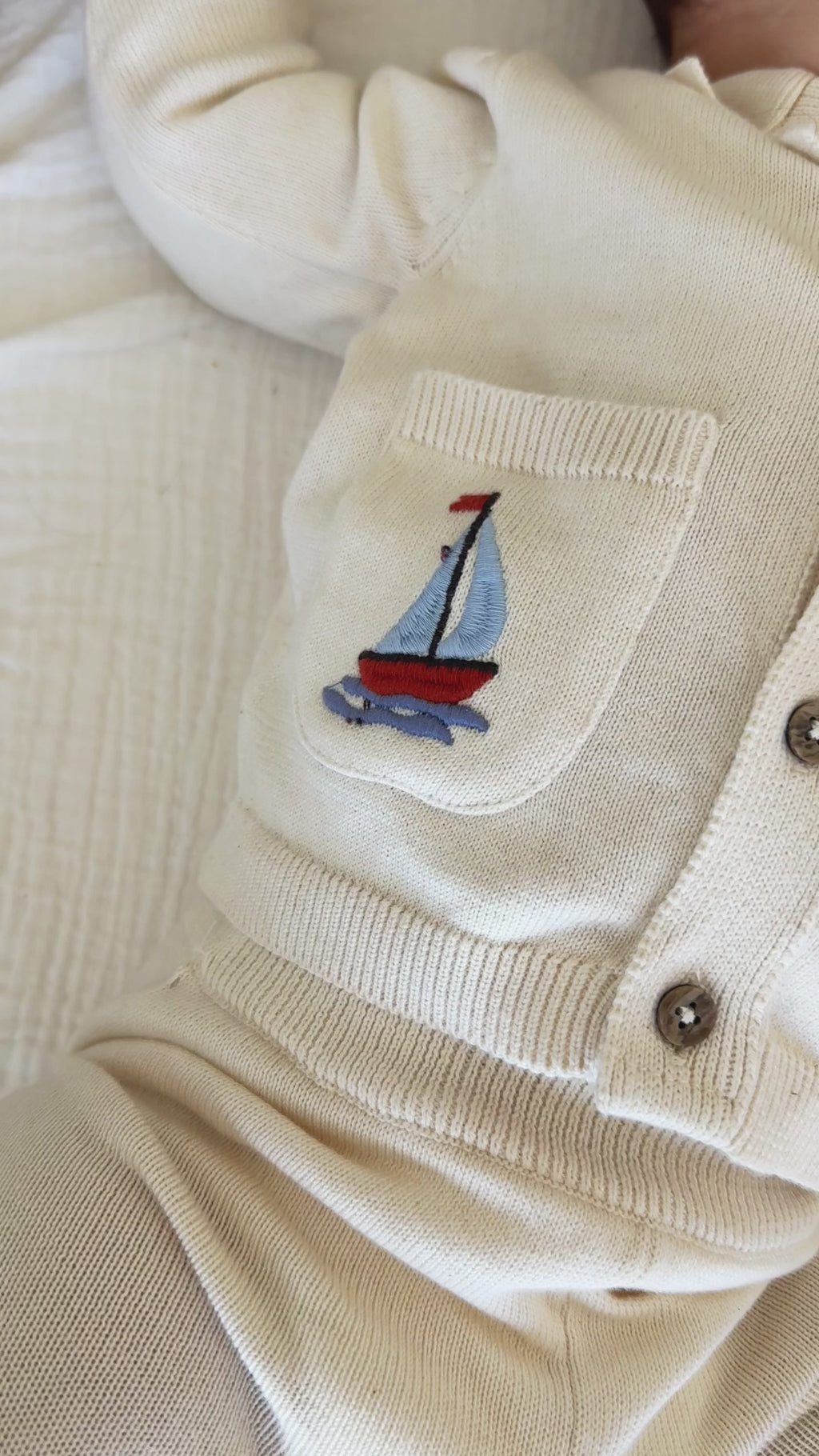 Sailboat Embroidered Pocket Baby Shirt & Pants Set (Organic Cotton)