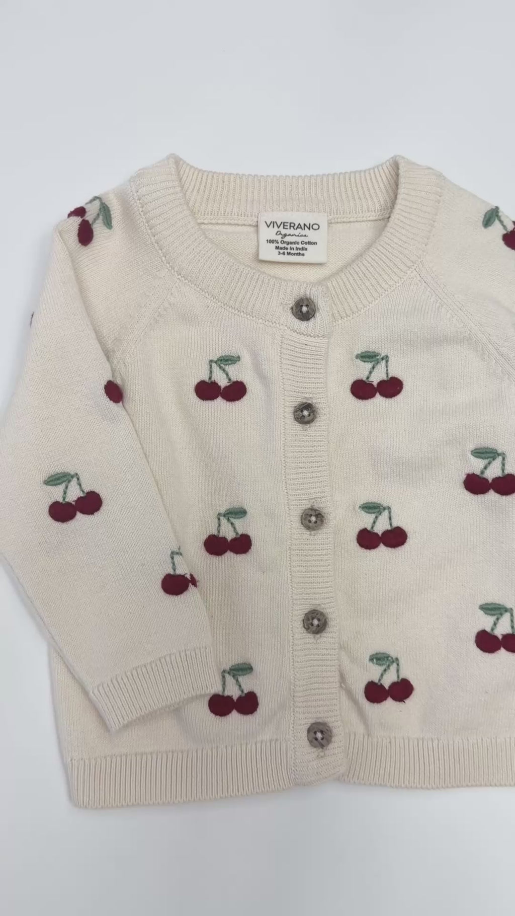 Cherry Embroidered Sweater Knit Baby Cardigan (Organic Cotton)