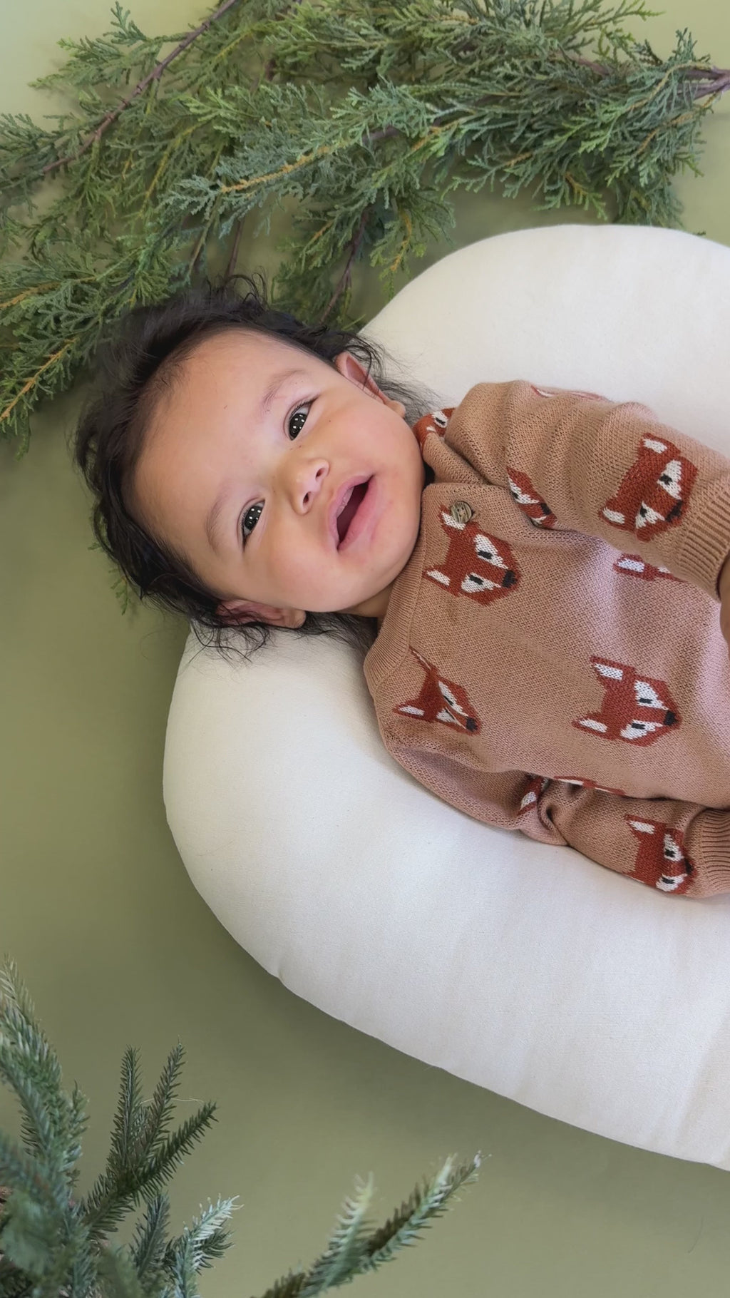 Fox Jacquard Knit Baby Jumpsuit (Organic Cotton)