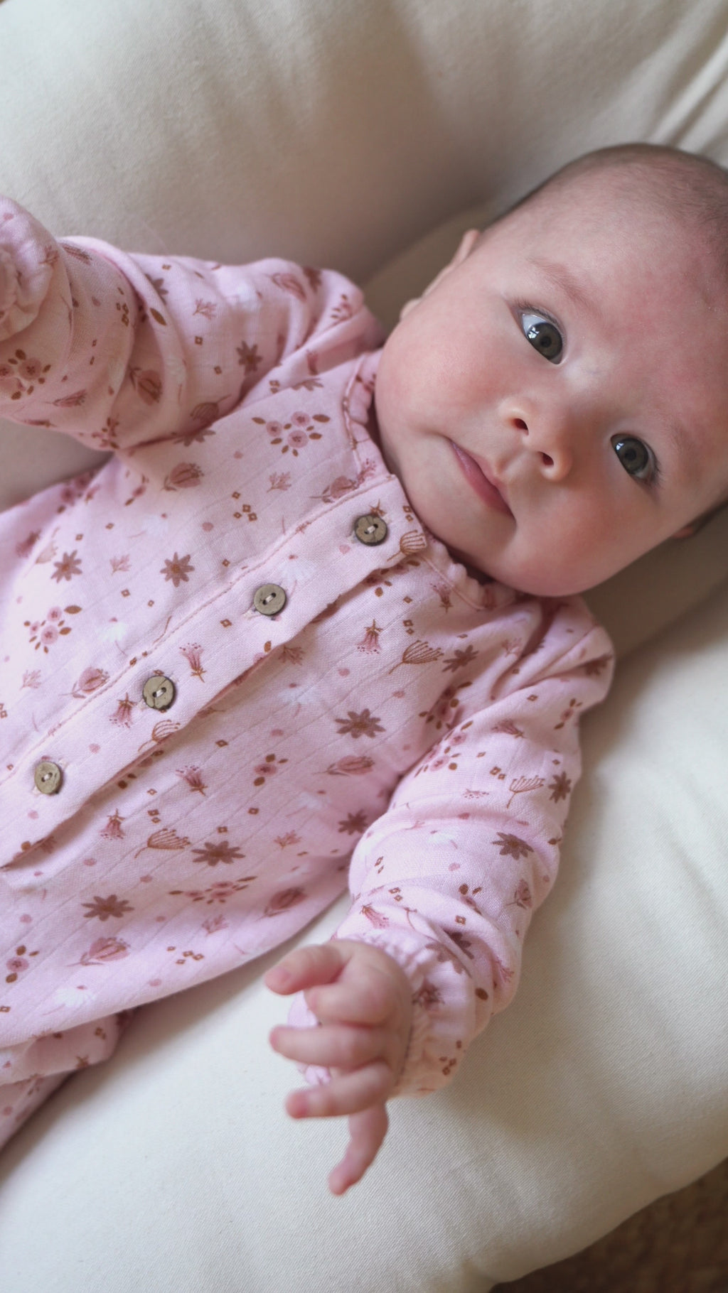 Pink Floral Long Sleeve Baby Jumpsuit  (Organic Muslin)