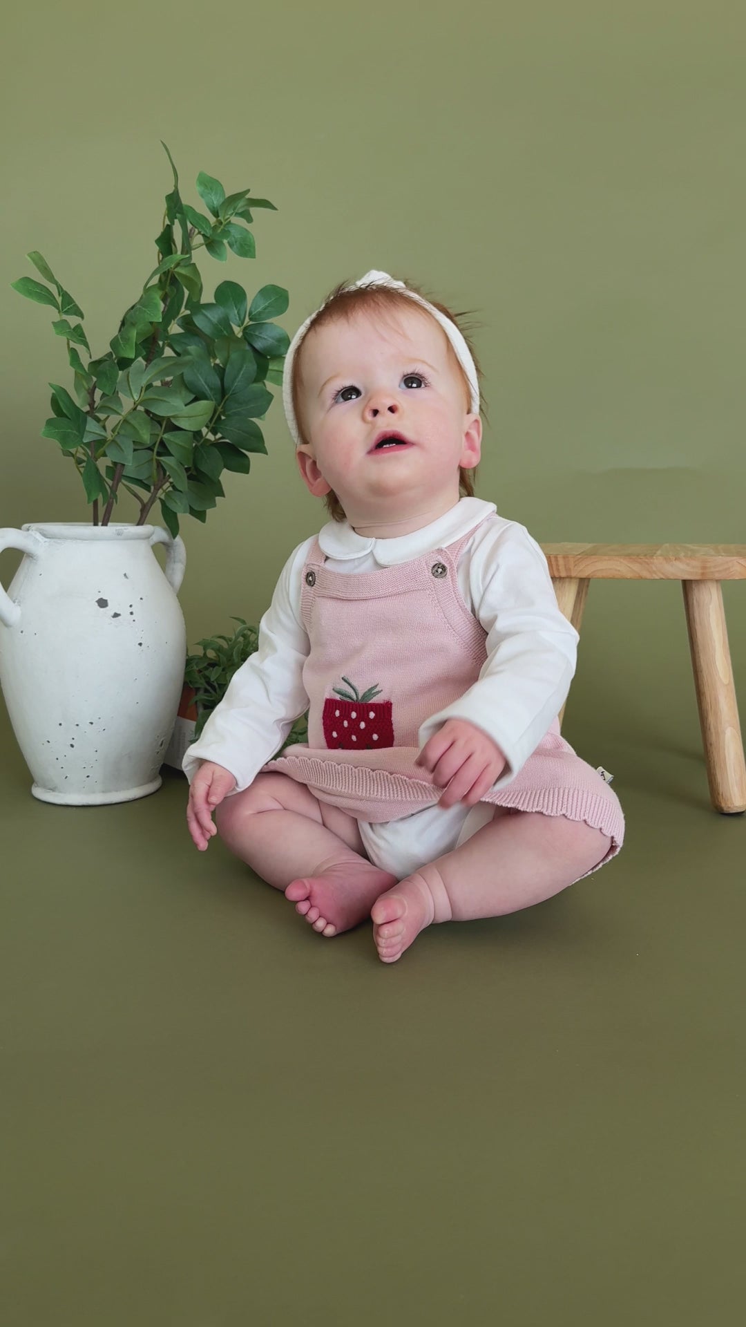 Strawberry Pocket Baby Knit Tunic Dress Set (Organic Cotton) - Model