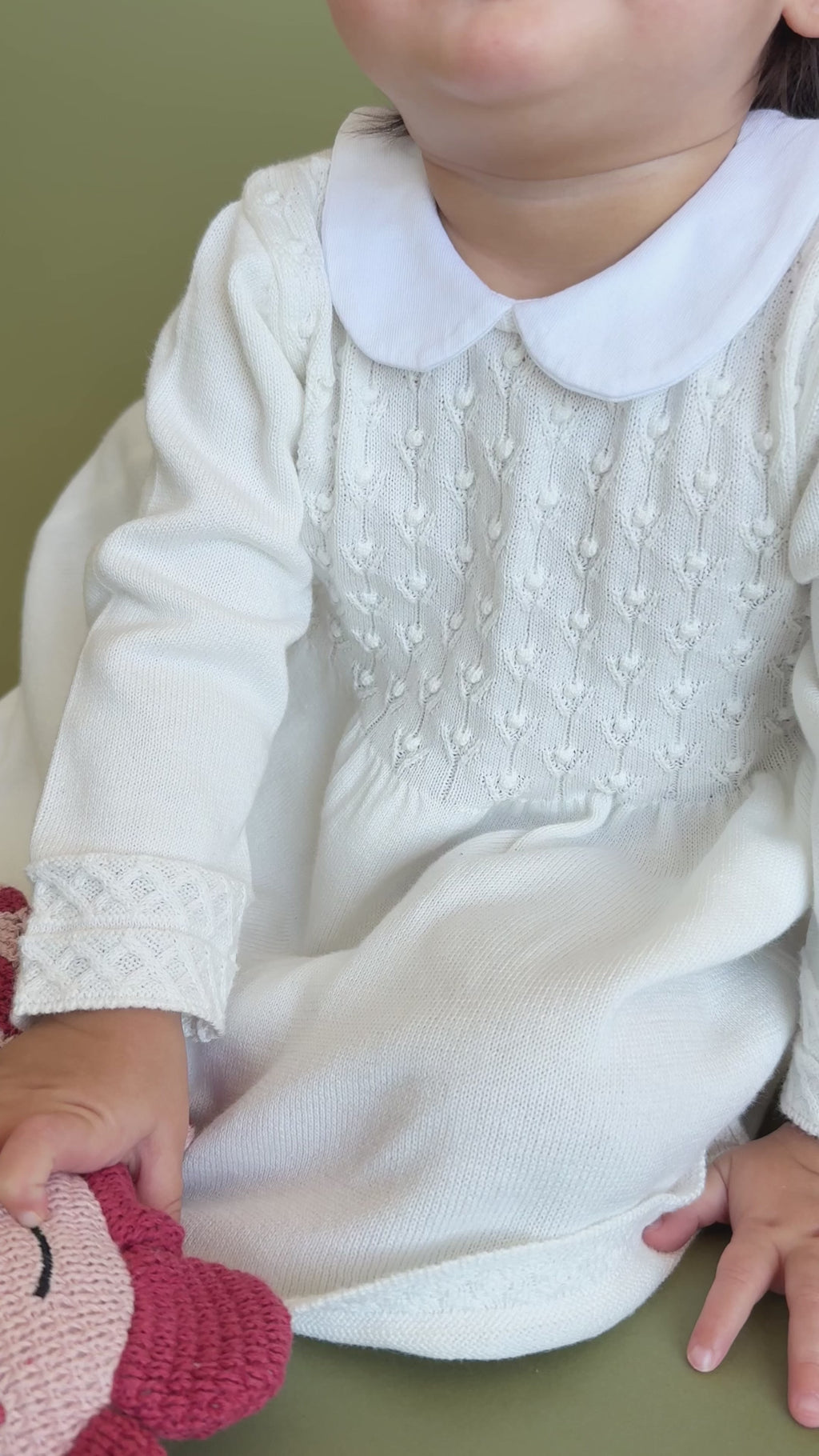 Milan Knit Baby Peter Pan Tulip Sweater Dress (Organic Cotton) - Dove White