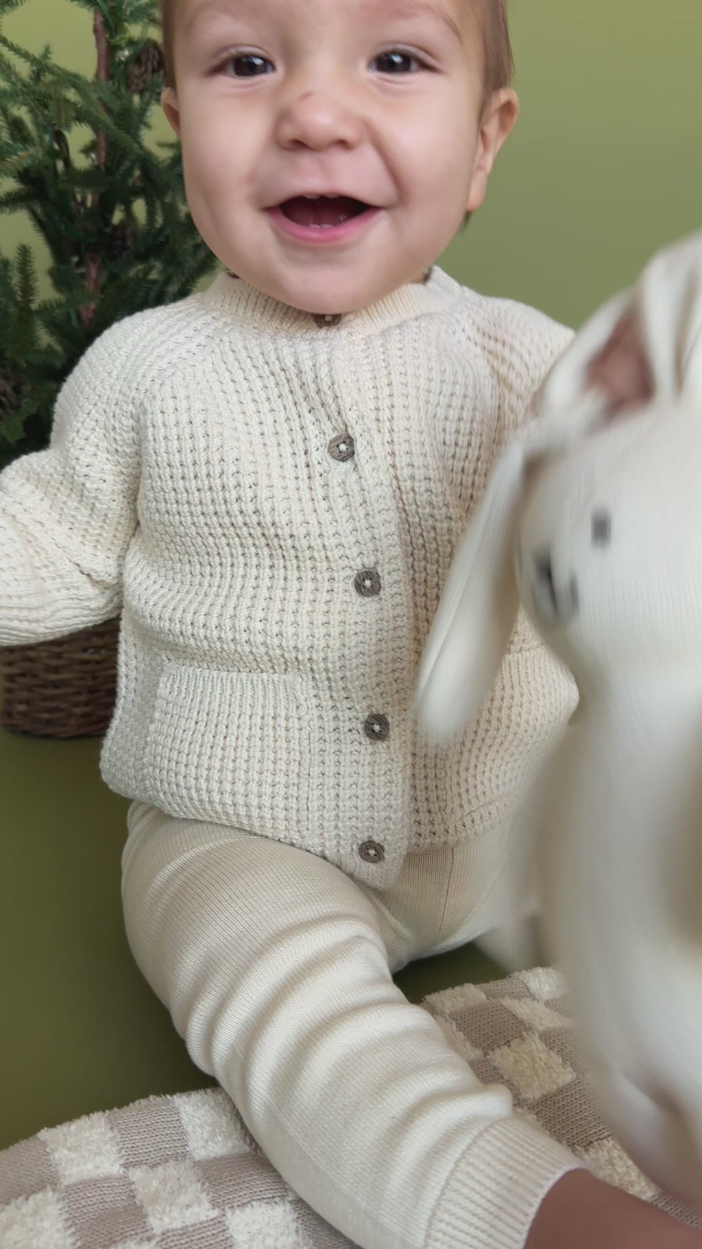Avery Button & Pocket Chunky Sweater Knit Baby Cardigan (Organic Cotton)