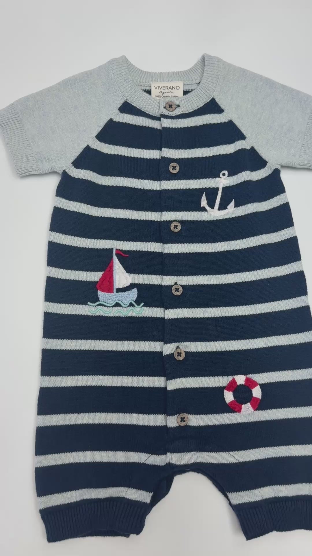 Nautical Stripe Embroidered Baby Knit Romper (Organic Cotton)