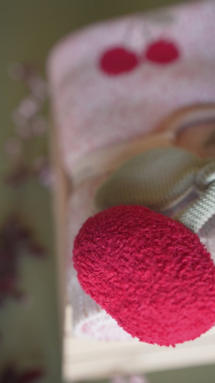 Cherry Organic Baby Blanket + Ring Rattle Toy Gift Set