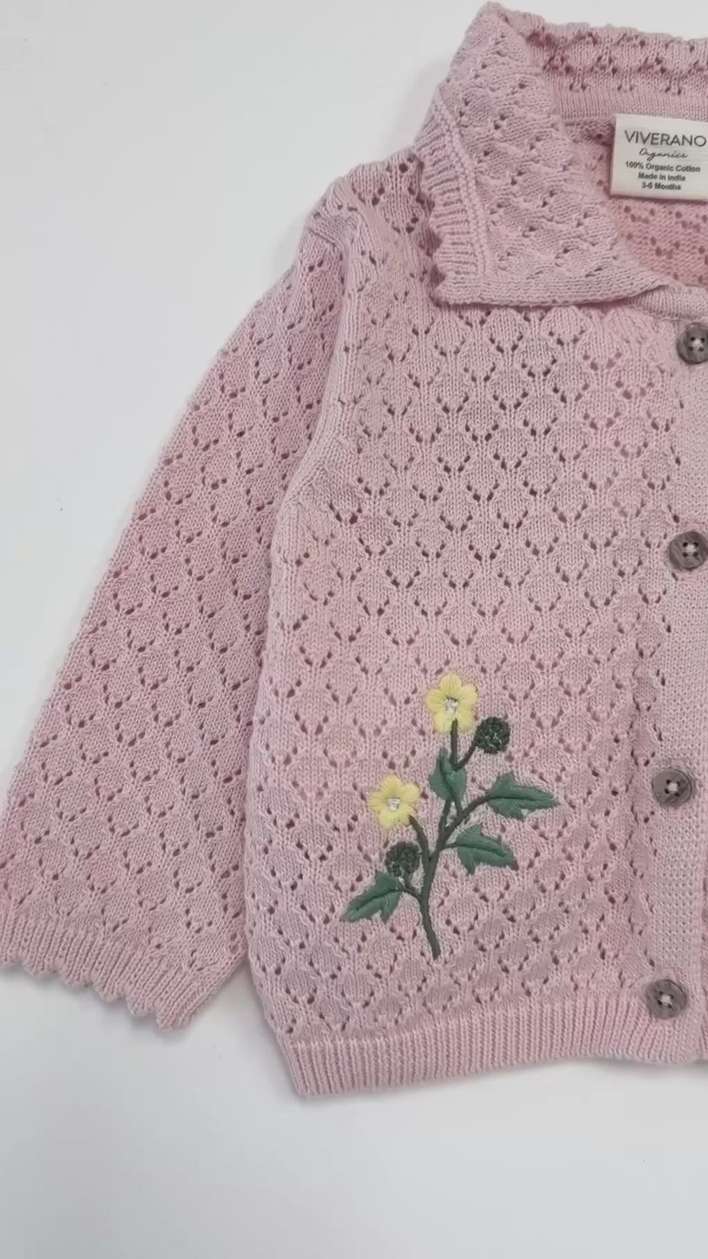 Lily Floral Textured Baby Sweater Knit Cardigan (Organic Cotton)