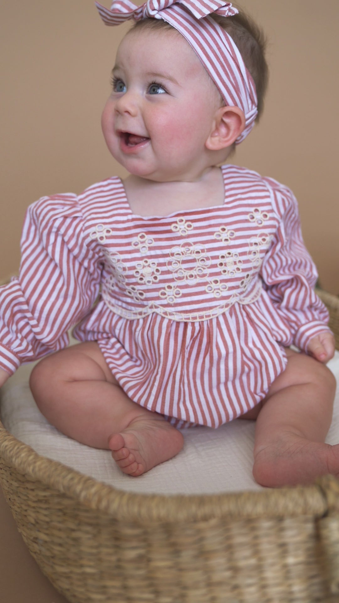 Siena Striped Embroidered Baby Romper & Headband Set (Organic Cotton)