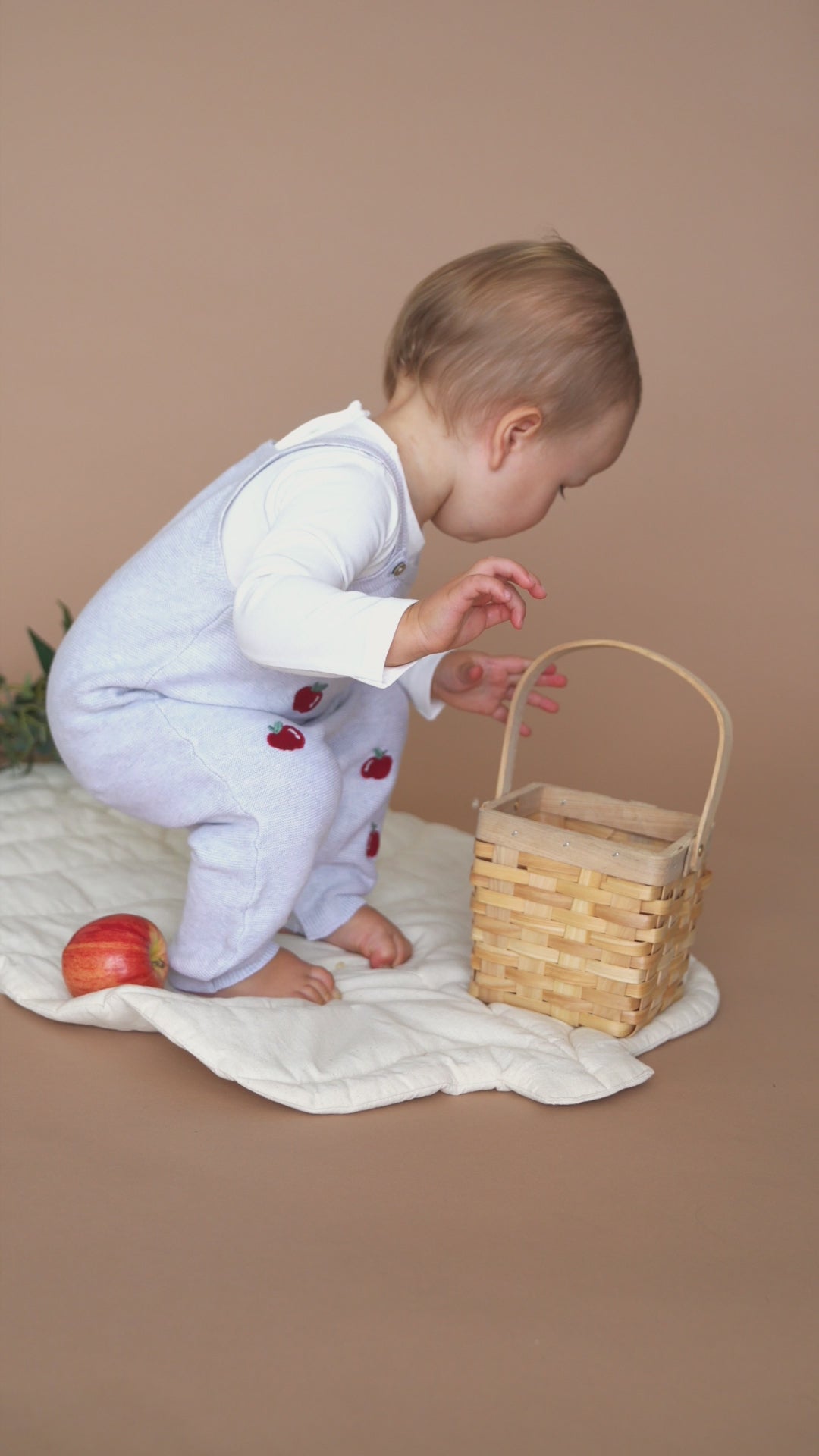 Apple Embroidered Baby Overall & Bodysuit Set (Organic Cotton)