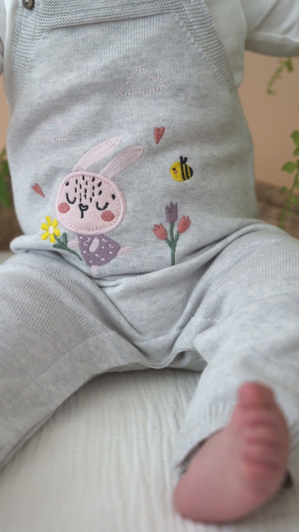 Bunny Floral Embroidered Sweater Knit Baby Overall SET (Organic Cotton)
