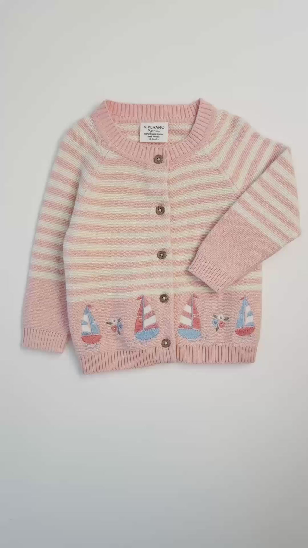 Sailboats & Stripe Baby Sweater Knit Cardigan (Organic Cotton)