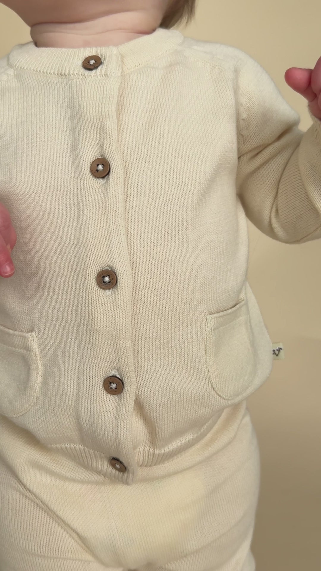 Cream Milan Organic Knit Baby Button Cardigan Sweater