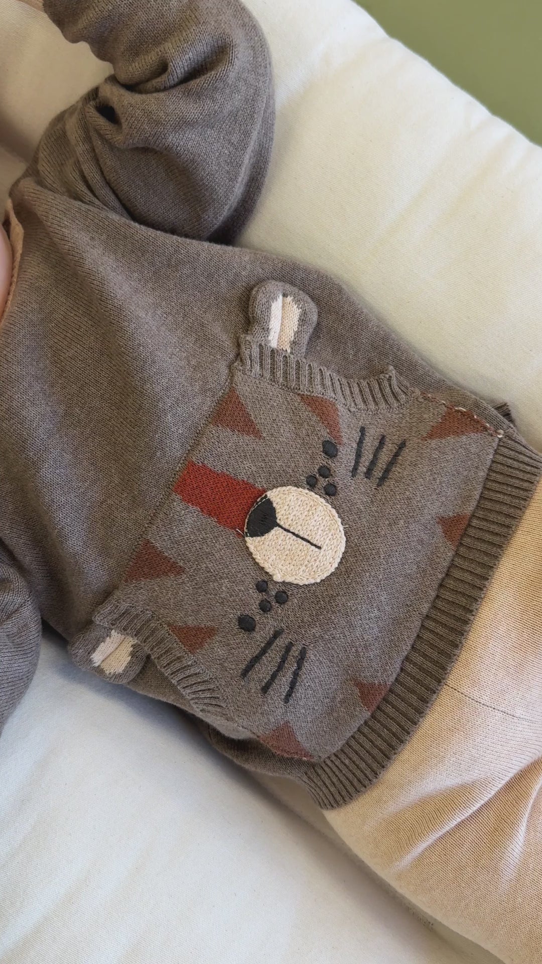 Tiger Kangaroo Pocket Baby Knit Pullover & Pant Set (Organic Cotton)