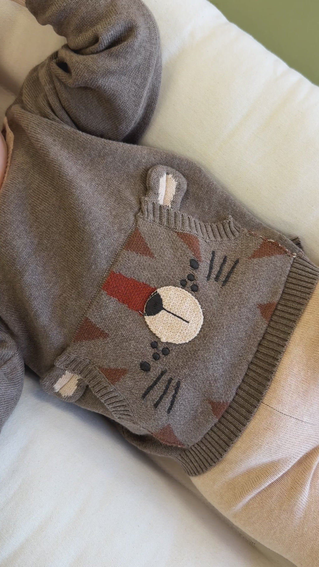 Tiger Kangaroo Pocket Baby Knit Pullover & Pant Set (Organic Cotton)