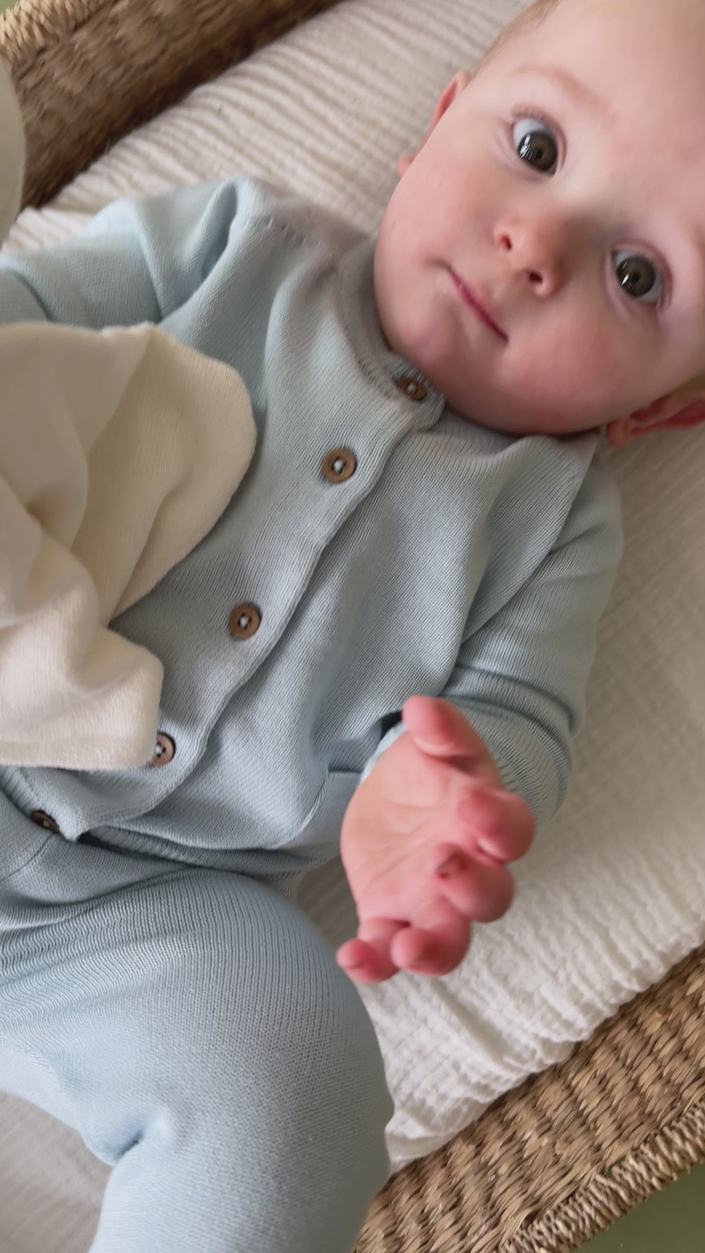 Sky Blue Milan Organic Knit Baby Button Cardigan Sweater