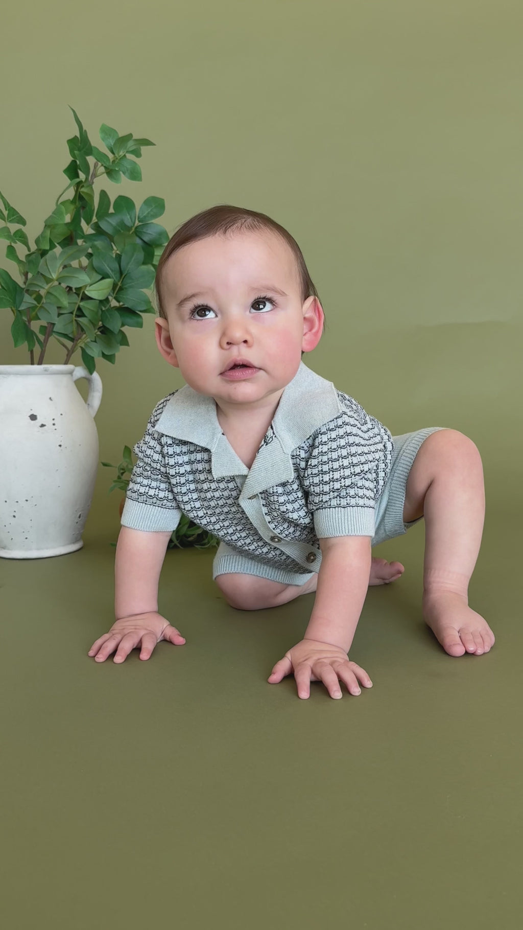 Miles Wave Textured Baby Shirt & Shorts Set (Organic Cotton) - Model
