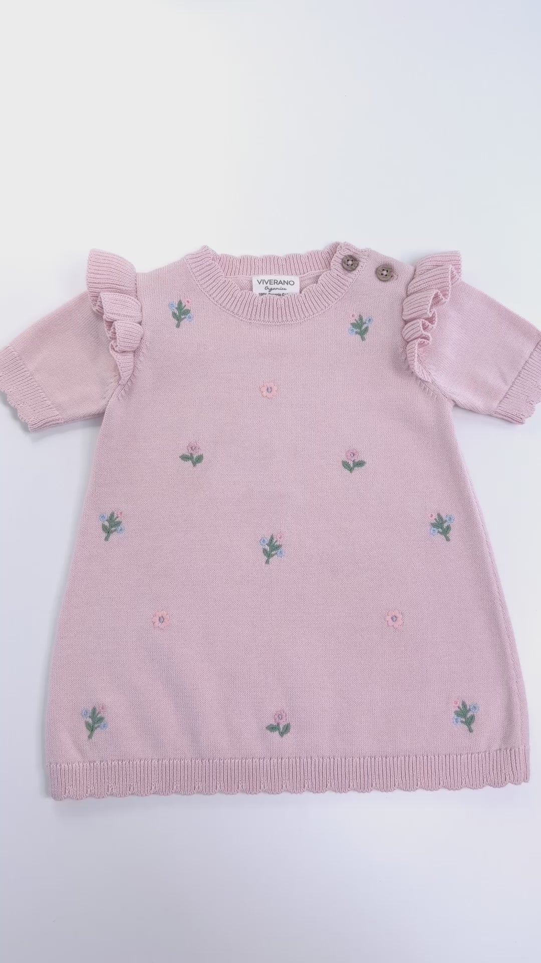 Floral Embroidered Short Sleeve Ruffle Dress (Organic Cotton)