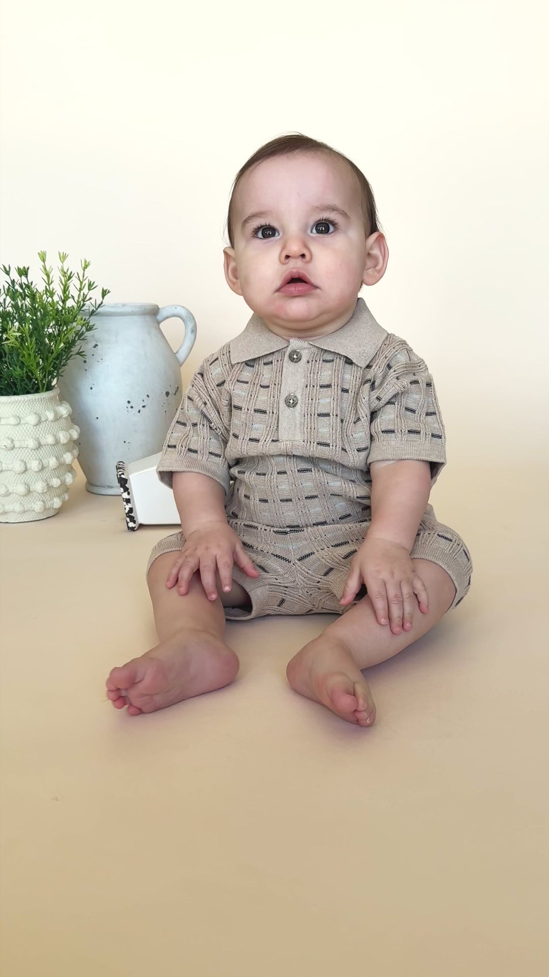 Henry Textured Baby Polo Sweater Shirt & Shorts Set (Organic Cotton)