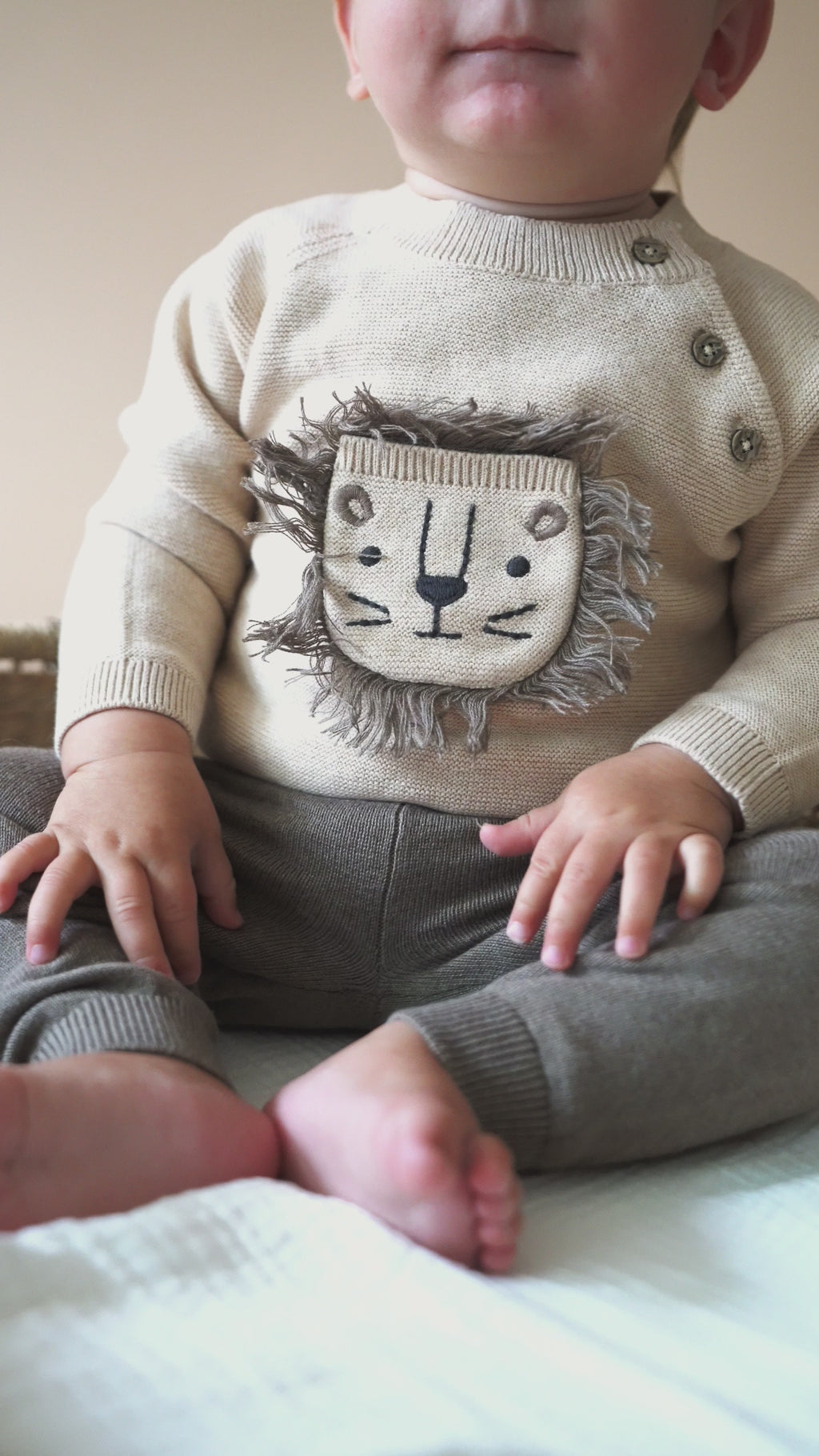 Lion Applique Sweater Knit Baby Pullover & Pant SET (Organic Cotton)