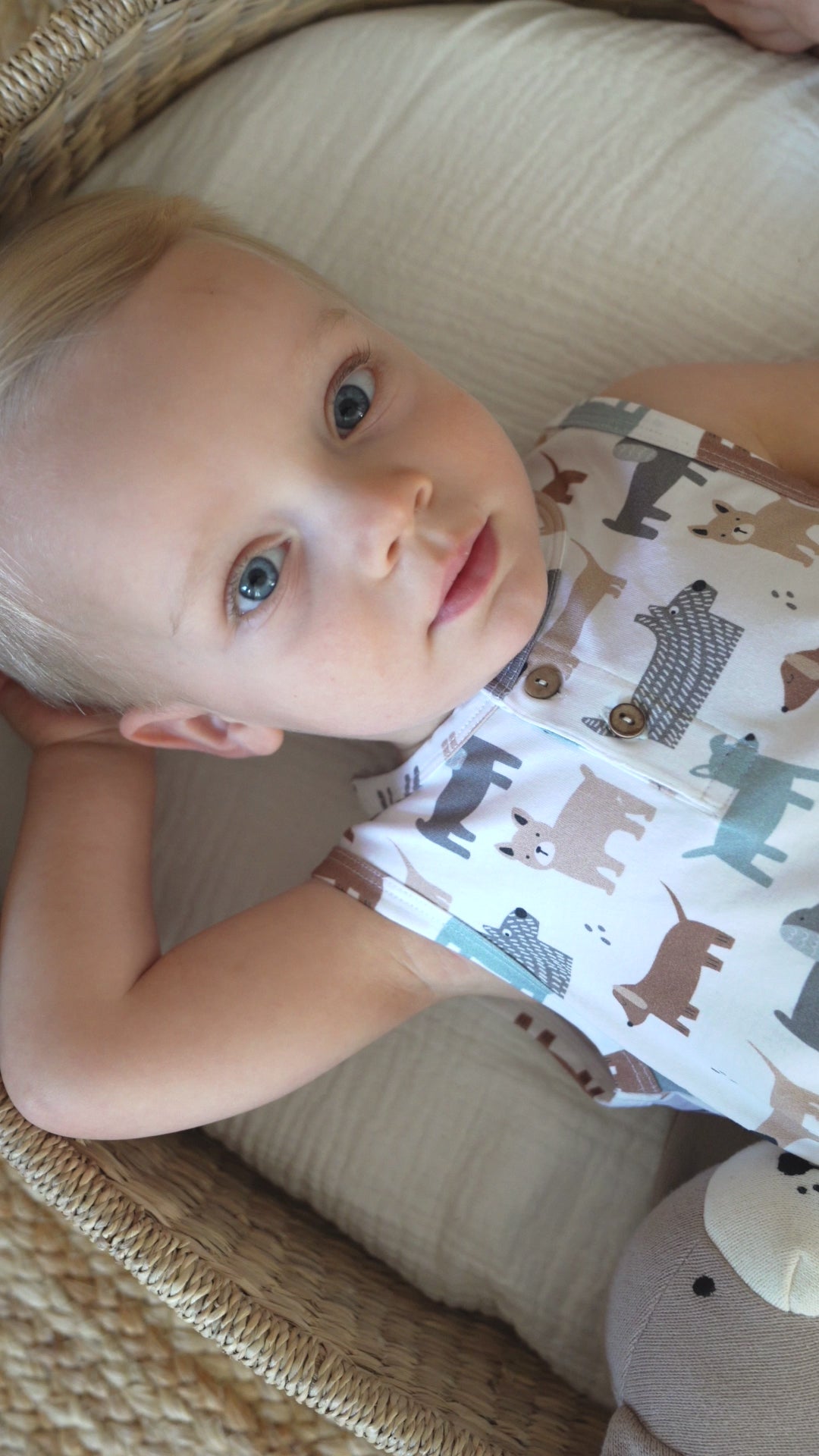 Dog Kangaroo Pocket Sleeveless Baby Jumpsuit (Organic Jersey)