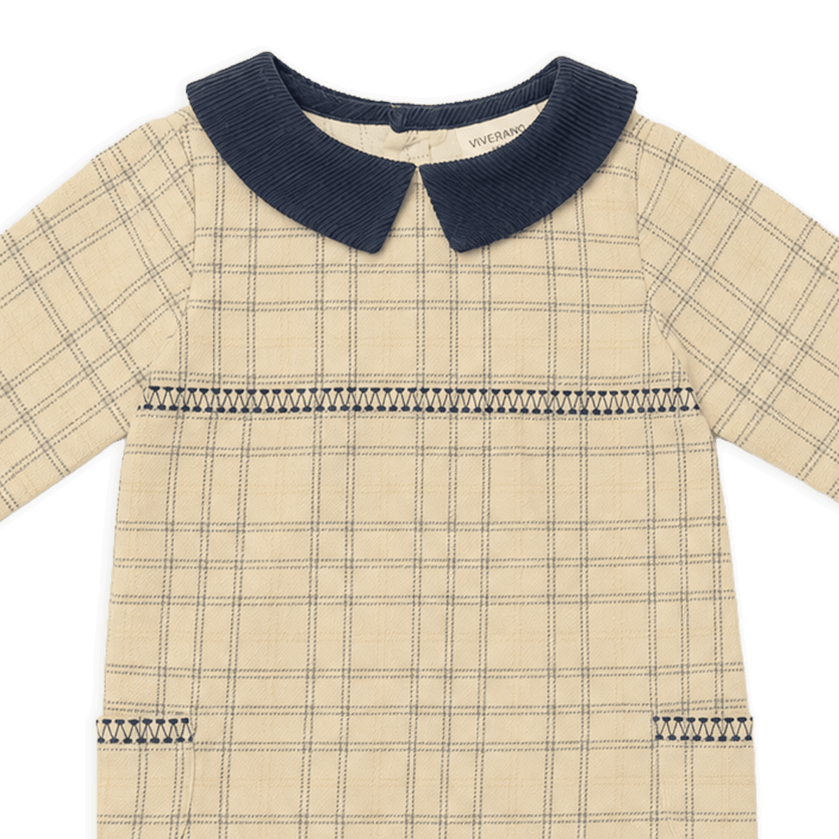 Organic Embroidered Gingham Baby Jumpsuit, Detail
