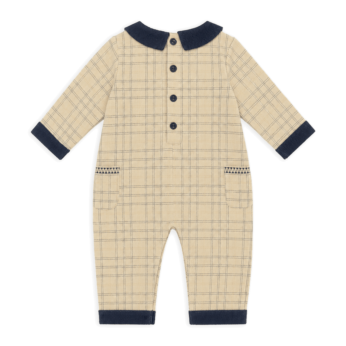 Organic Embroidered Gingham Baby Jumpsuit, Back