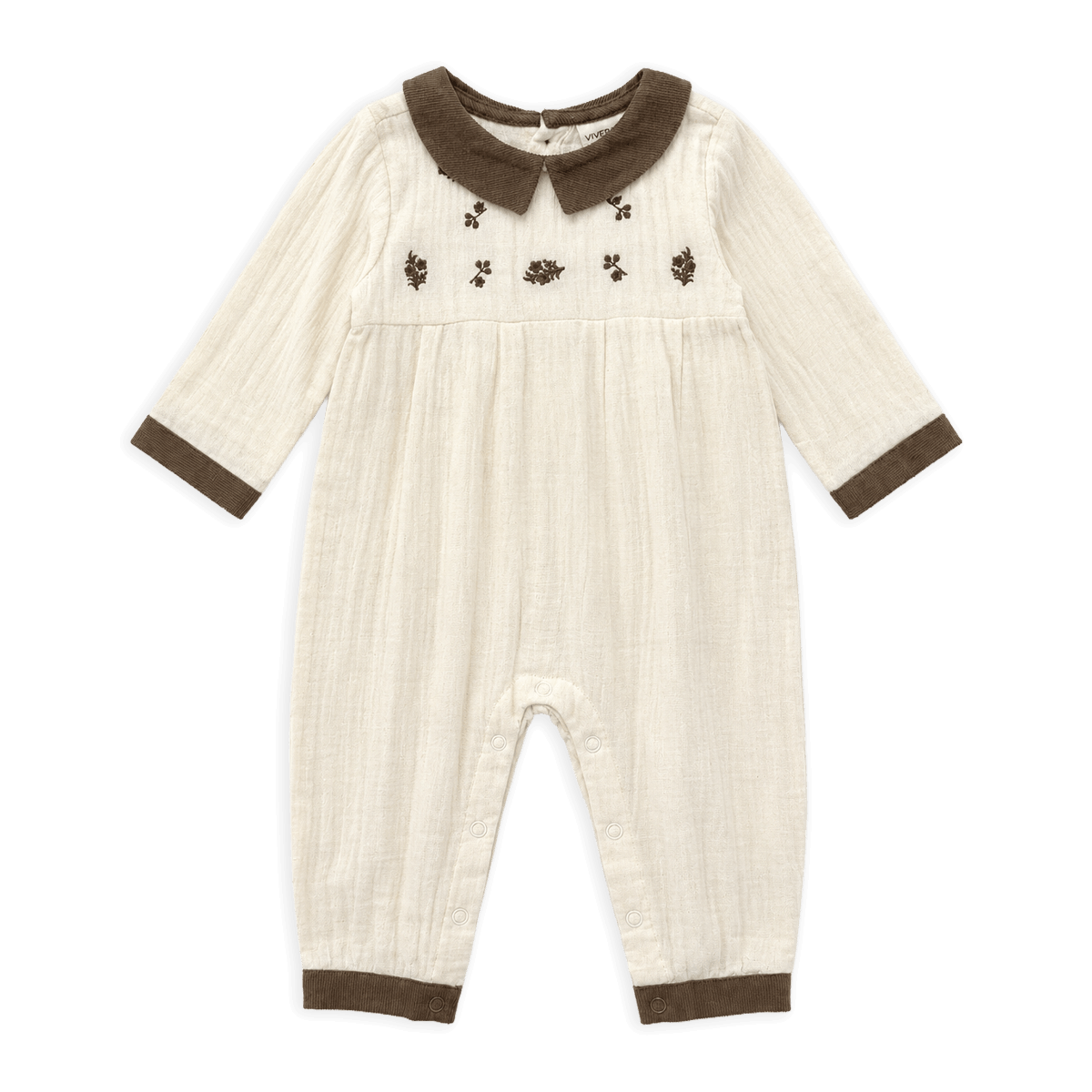 Embroidered Crinkle Muslin Baby Jumpsuit, Organic