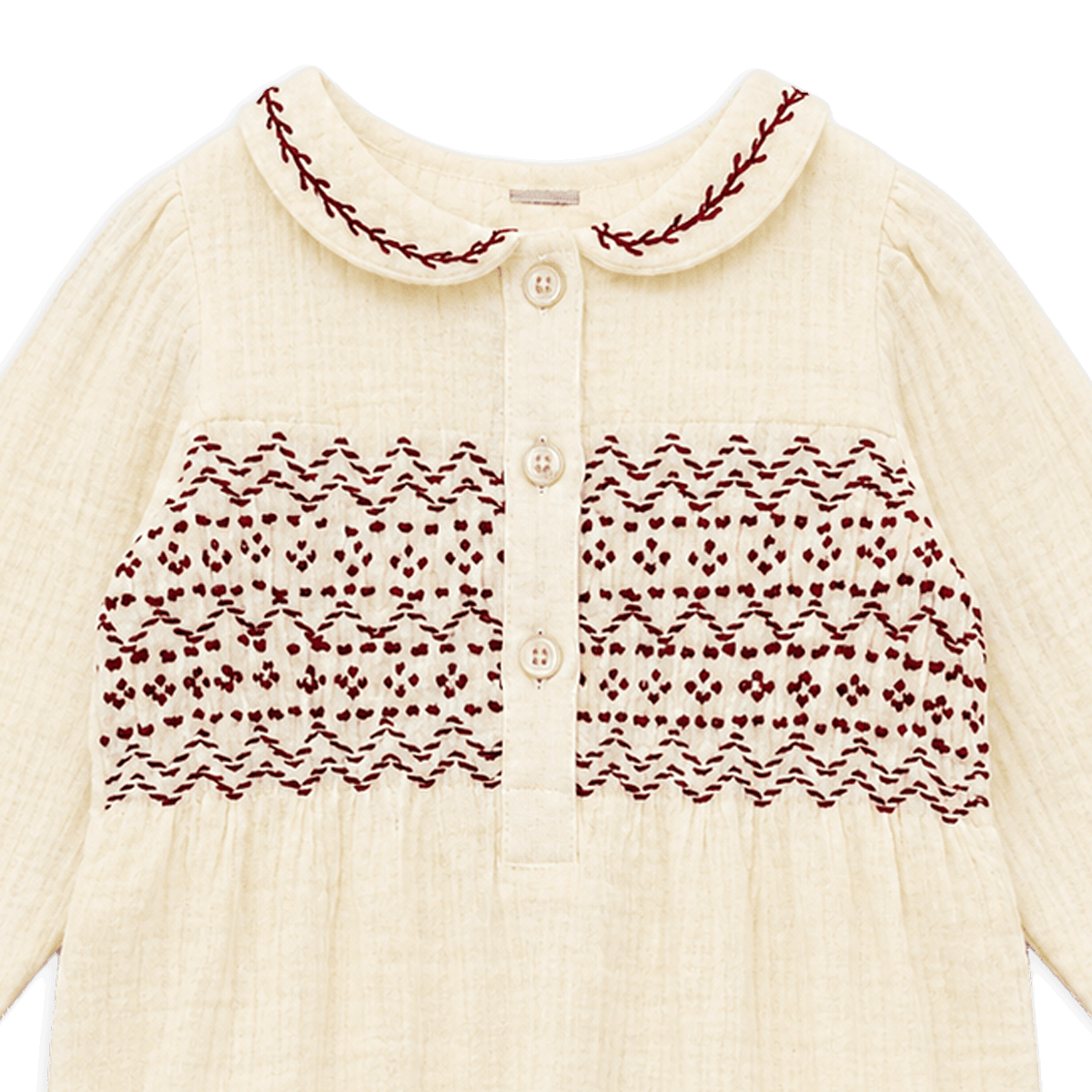 Organic Hand Smocked Crinkle Muslin Baby Romper, Detail