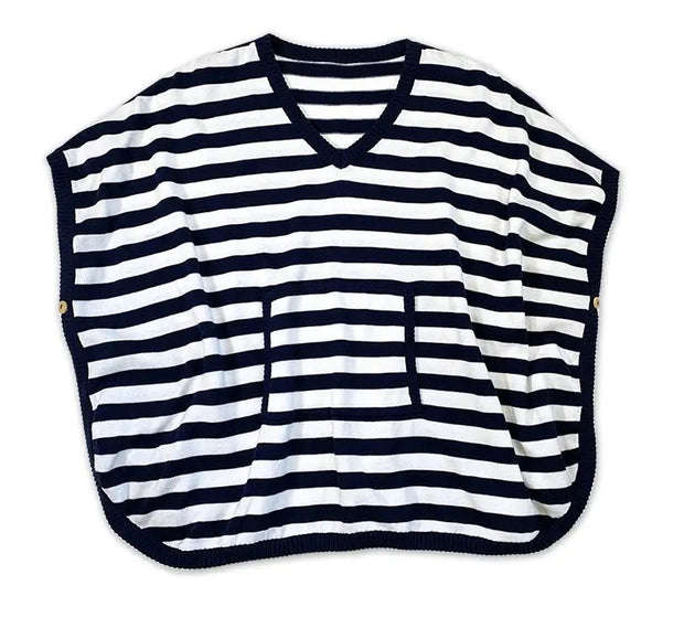 Women Venice Stripe Poncho Sweater Pullover (Organic Cotton)