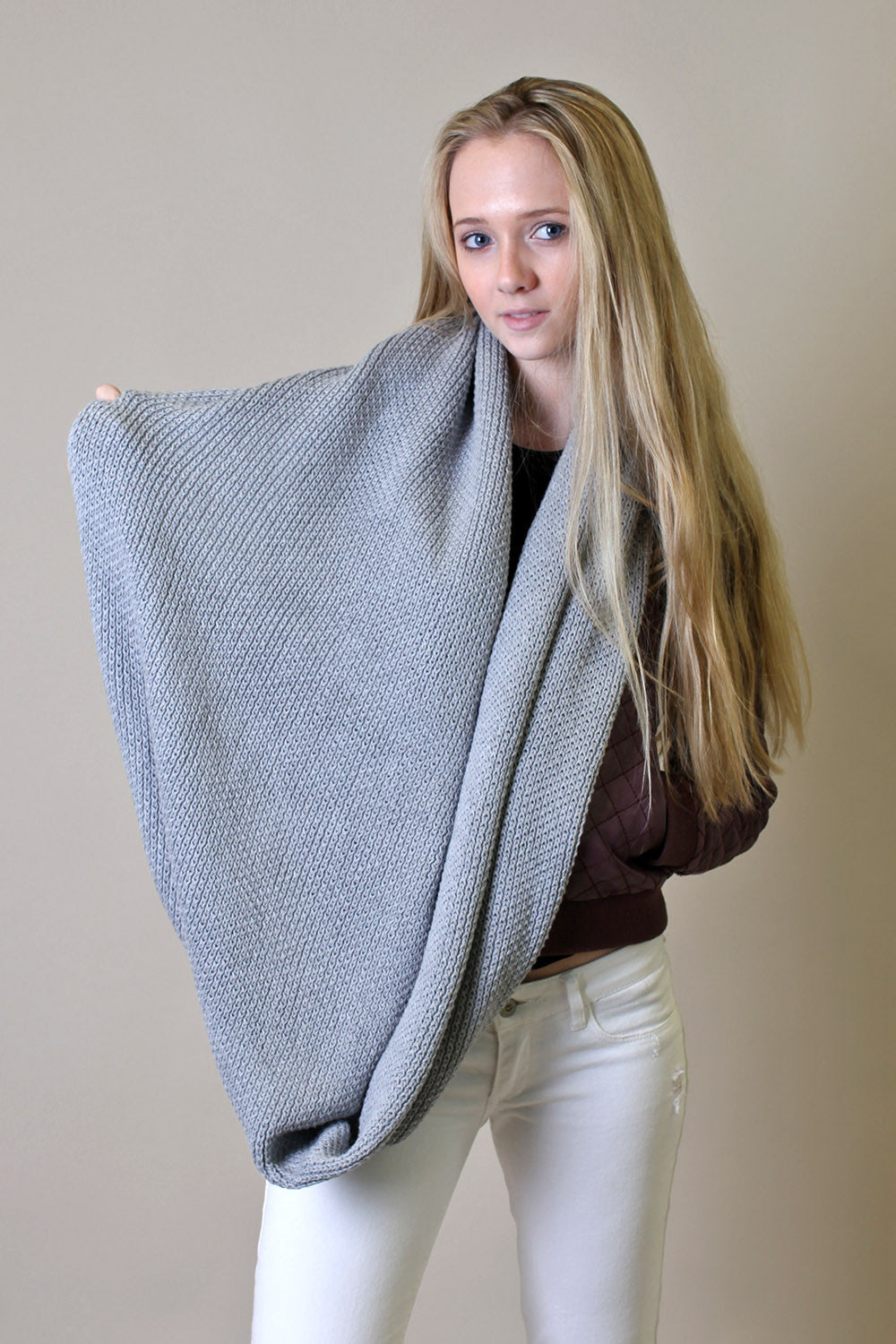 Organic Cotton Soft Knit Infinity Scarf - Heather Gray