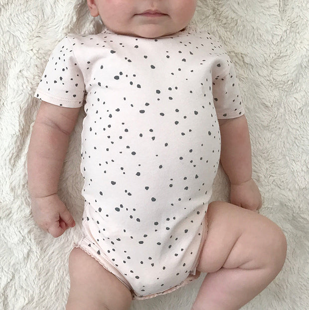 Viverano Florence Dot Organic Cotton Bodysuit for Babies, Short Sleeves-
