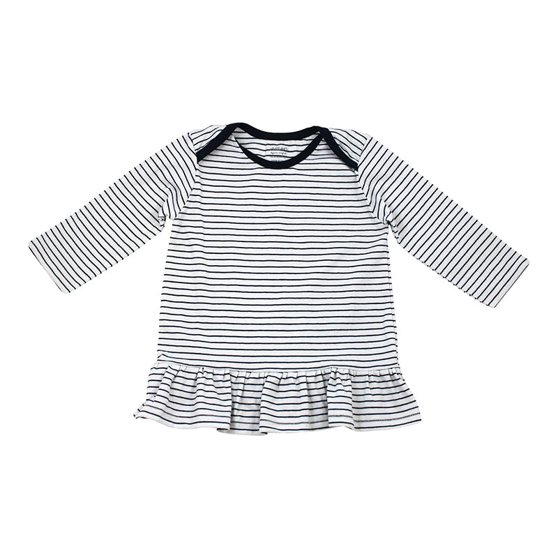Viverano Venice Stripe Organic Cotton Jersey Long Sleeve Dress Top for Baby Girls (2 Colors)