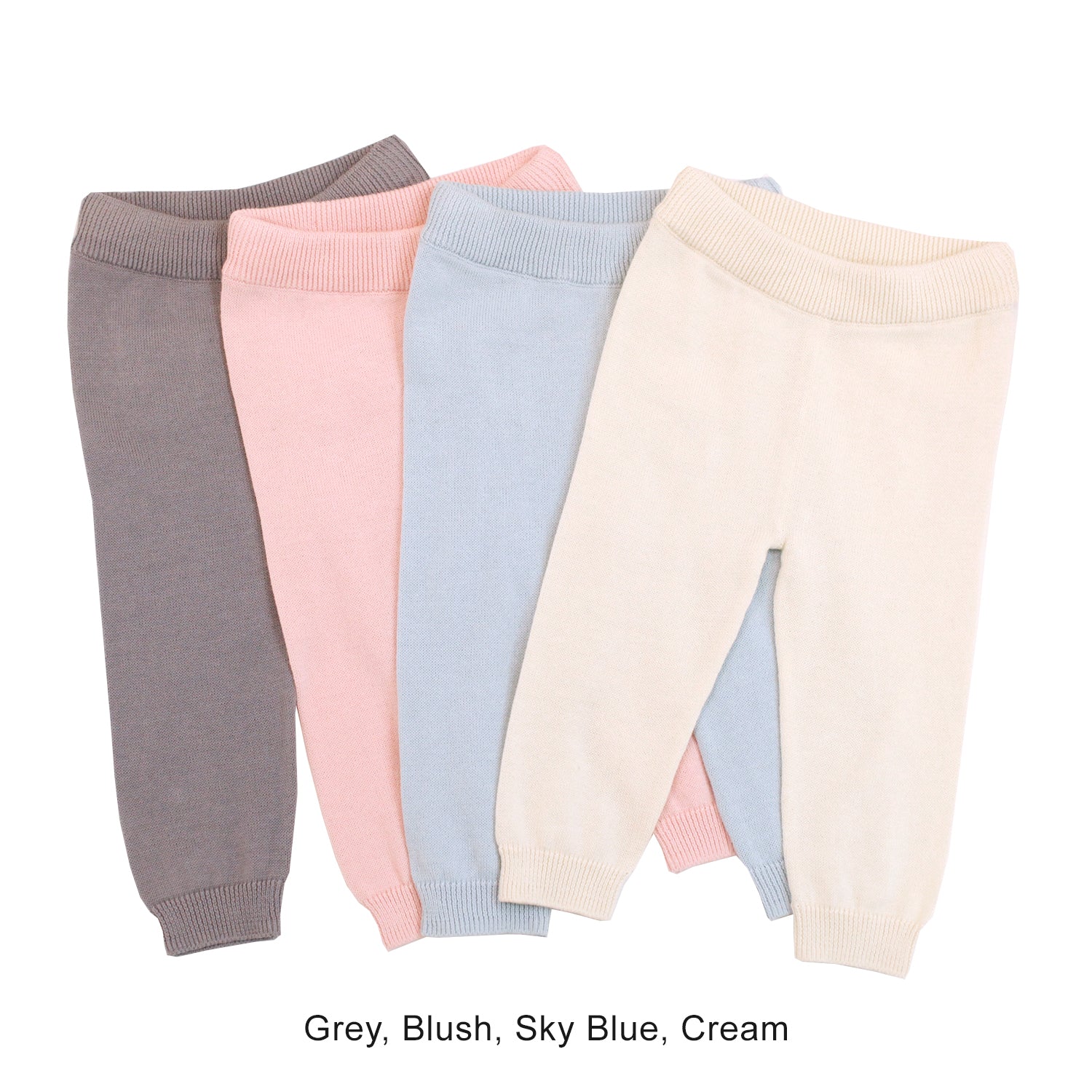 Milan Knit Baby Pocket Pants (Organic Cotton) in Grey, Blush, Sky Blue, and Cream