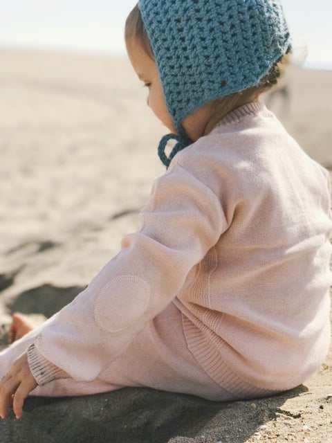 Blush Viverano Organic Cotton Knit Button Cardigan Sweater for Babies Model Back