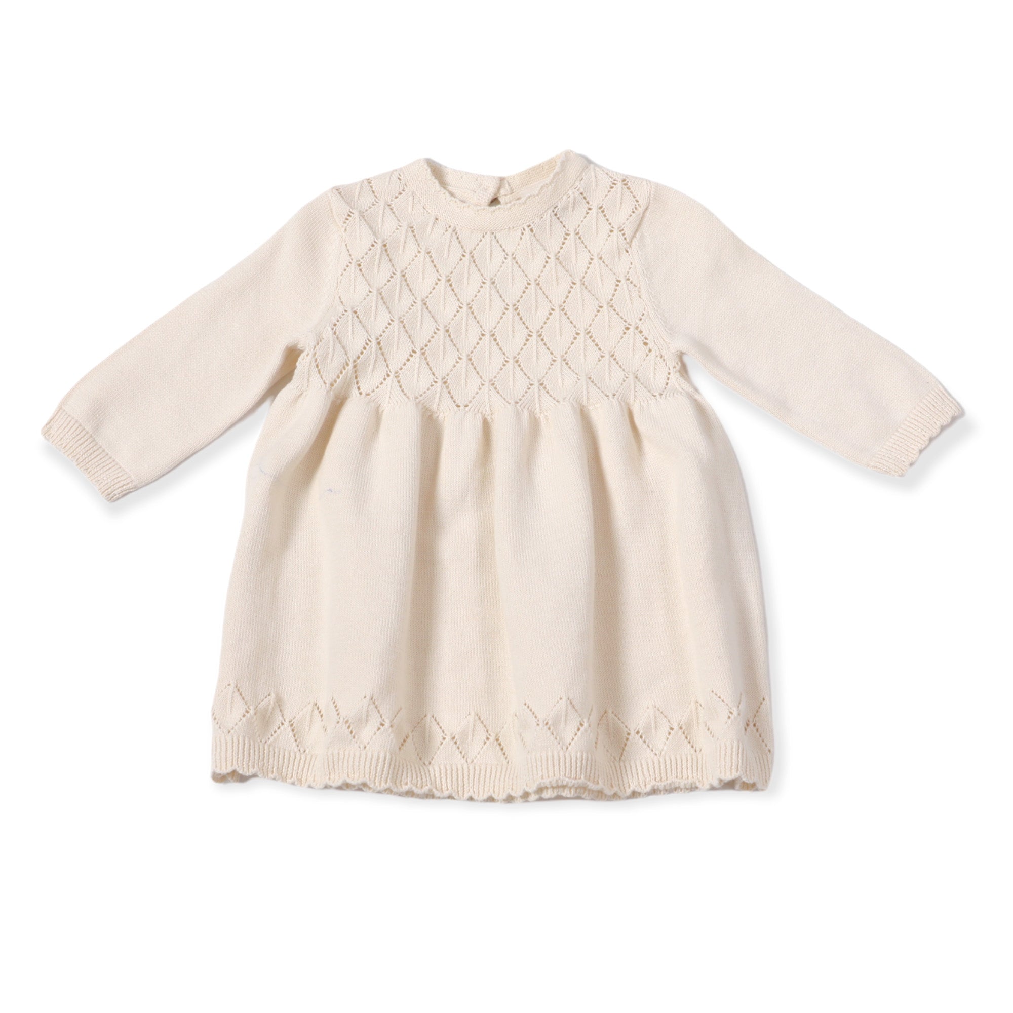 Organic Cotton Milan Pastel Pointelle Sweater Knit Baby Dress - Viverano Cream / 3-6M Organic Cotton Milan Pastel Pointelle Sweater Knit Baby Dress - Viverano Cream / 3-6M