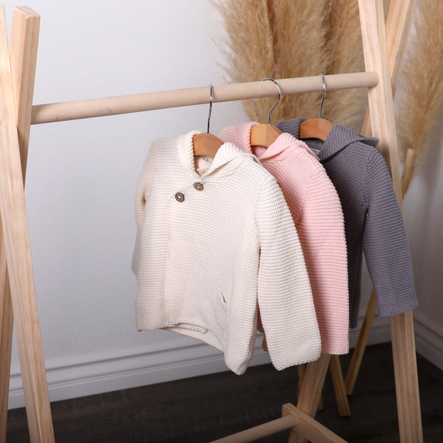 Milan Pastel Knit Hooded Button Jacket (Organic Cotton) -3 Colors