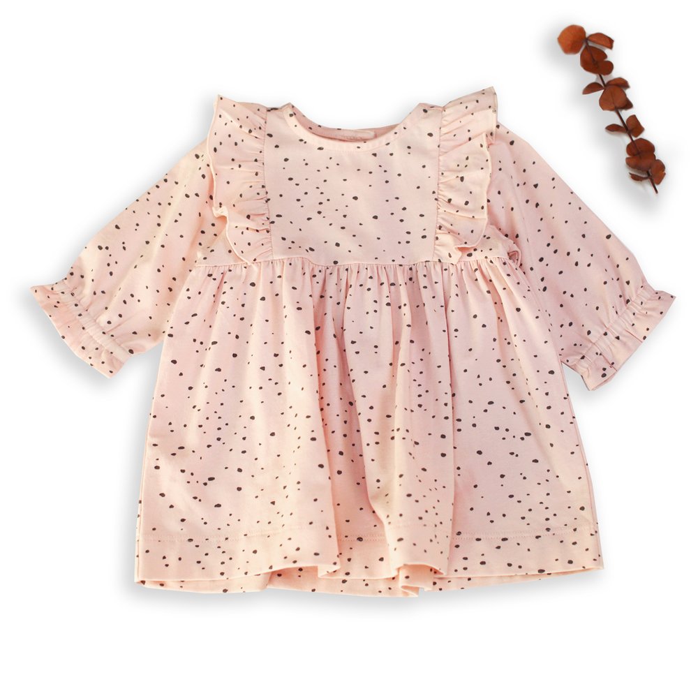 Organic Cotton Pebble Long Sleeve Ruffle Dress for Baby Girls - Viverano