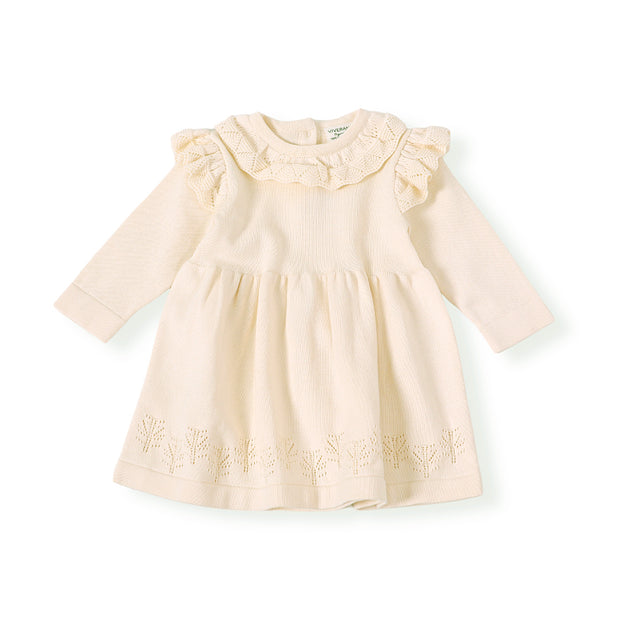 Milan Ruffle Collar Pointelle Knit Baby Sweater Dress (Organic Cotton)