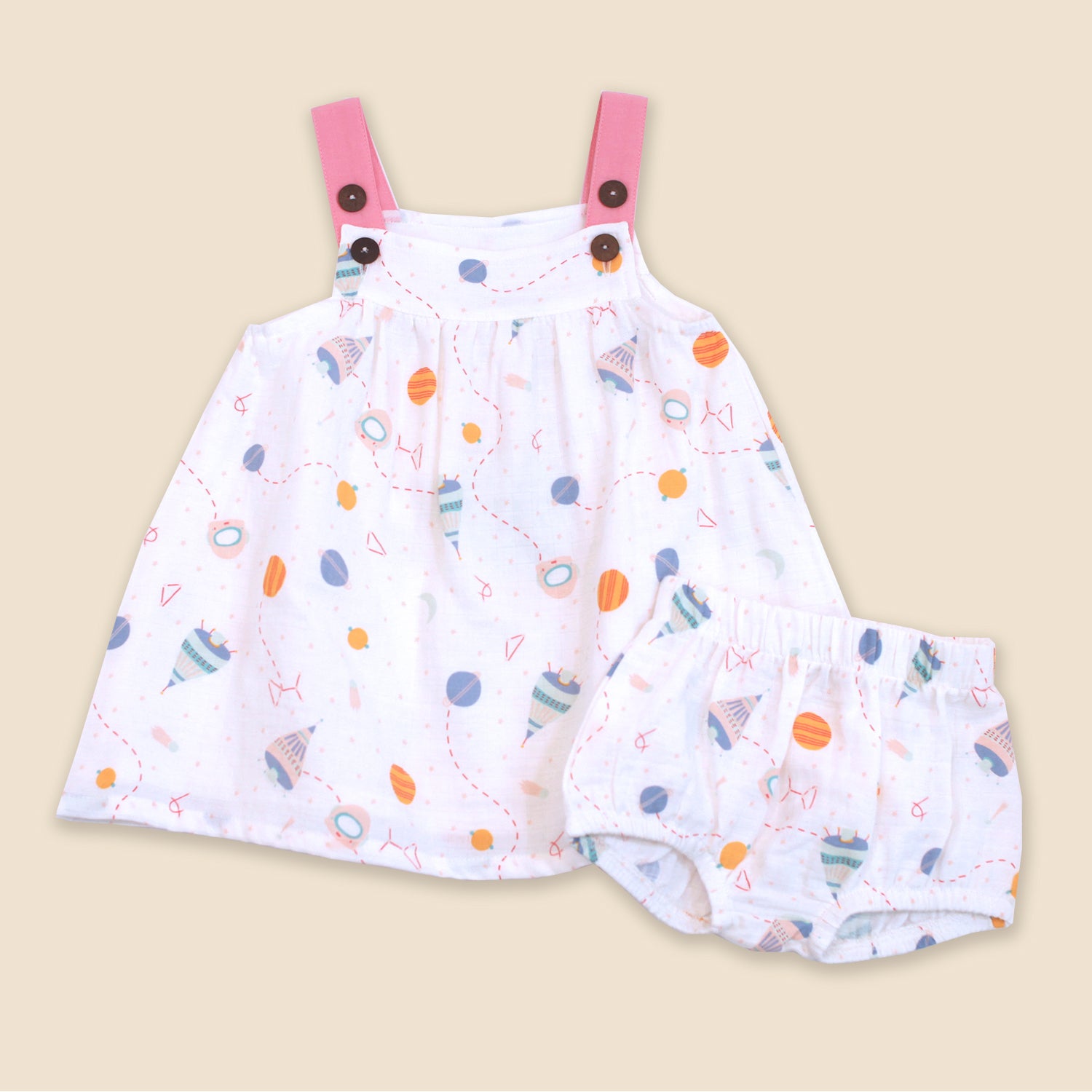 Organic Cotton Shoulder Strap Dress with Bloomer Set for Babies - Space Dream by Viverano