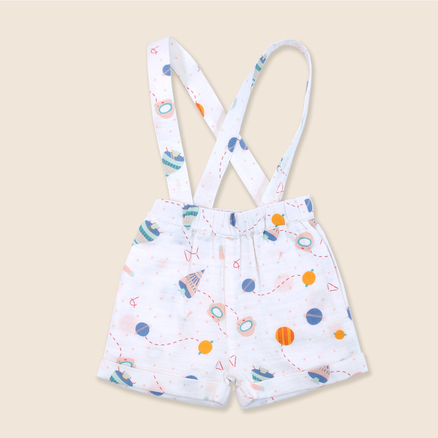 Organic Cotton Detachable Suspender Shorts for Babies - Space Dream by Viverano