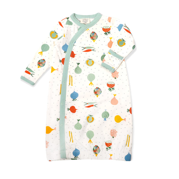 Organic Cotton Kimono Sleep Gown with Hat Set for Babies - Veggie Salad by Viverano