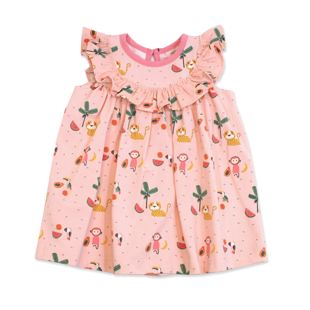 Organic Cotton Sleeveless Ruffle Medallion Dress for Babies - Tropical Jungle By Viverano