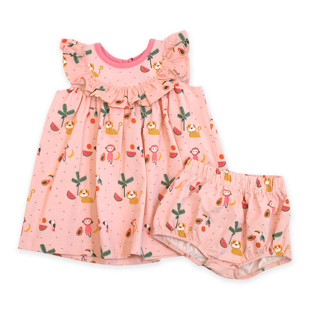 Organic Cotton Sleeveless Ruffle Medallion Dress for Babies - Tropical Jungle By Viverano