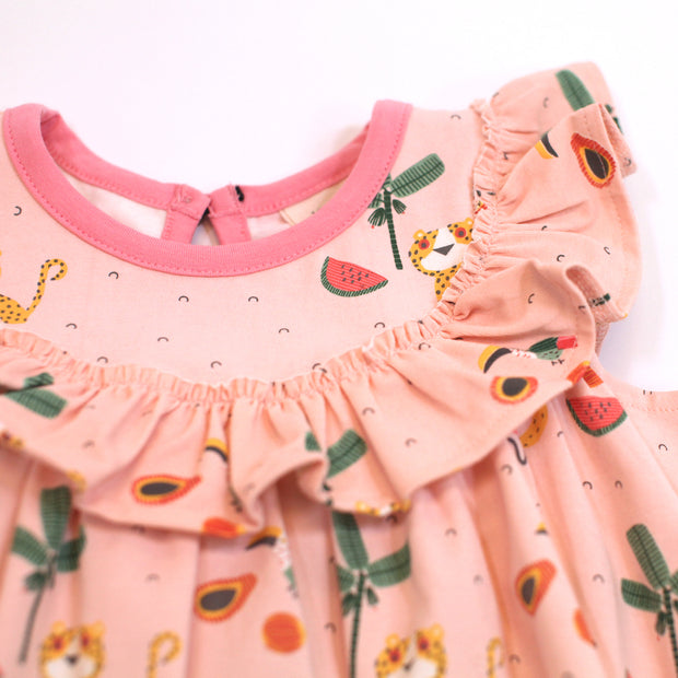 Organic Cotton Sleeveless Ruffle Medallion Dress with Bloomer Set - Tropical Jungle