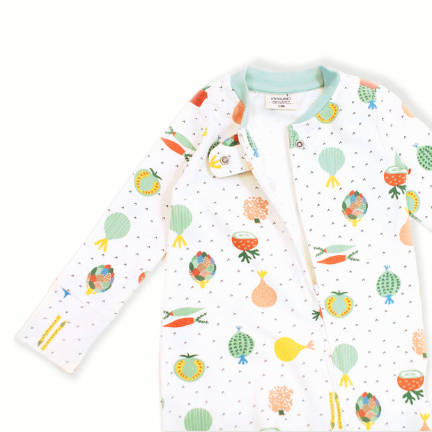 Organic Cotton Zipper Footie Coverall for Babies - Veggie Salad by Viverano